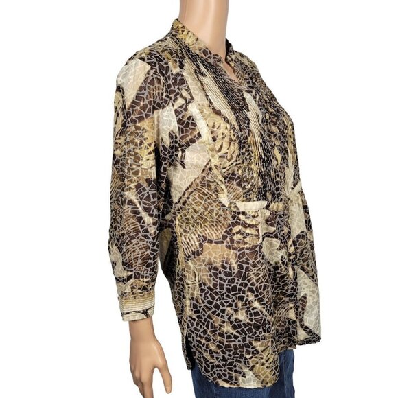 Coldwater Creek Women's Brown Animal Print Pattern, Textured Tunic Top Size M - Picture 5 of 10